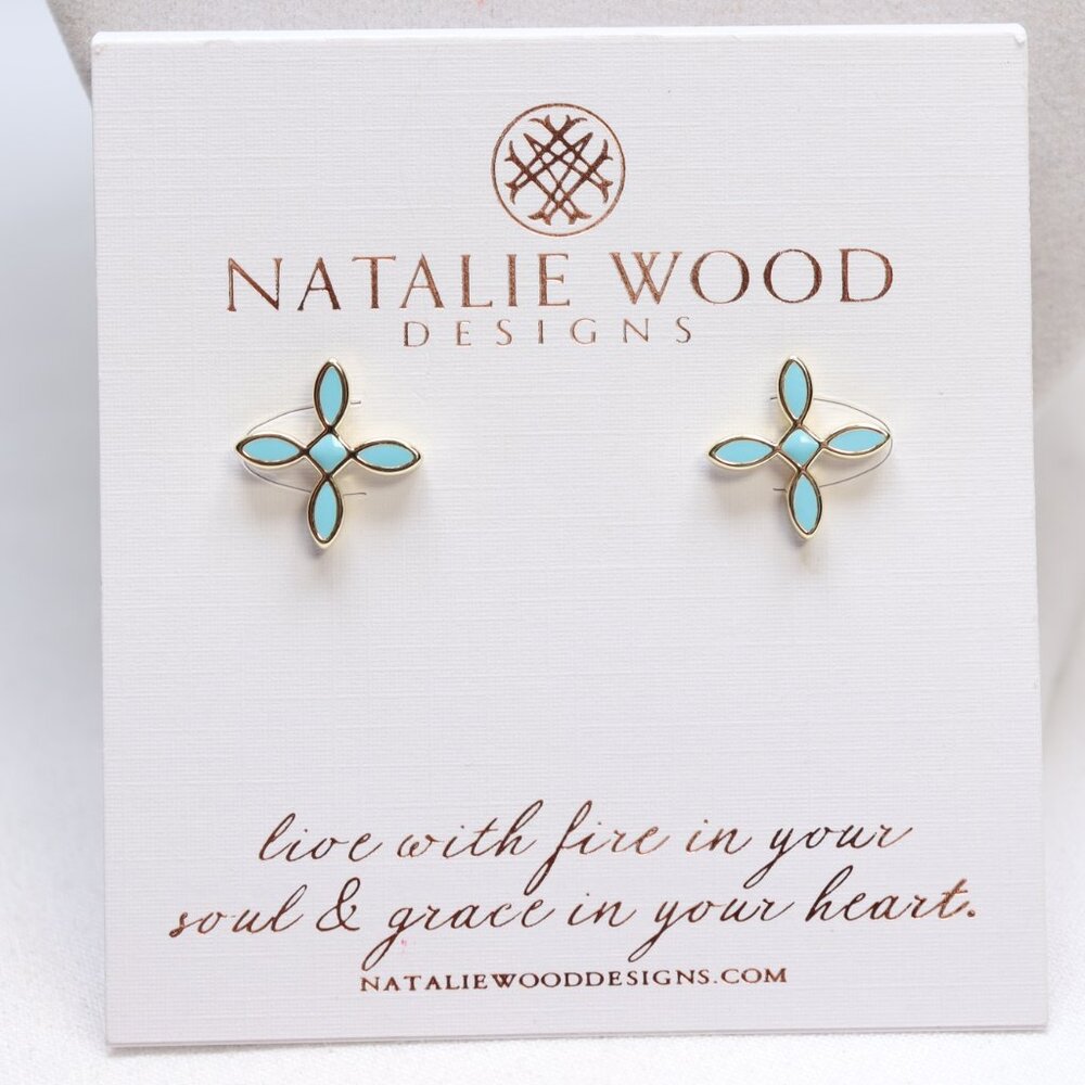 Natalie Wood Designs Gold Tone Blue Enamel Cross Stud Earrings $50 New